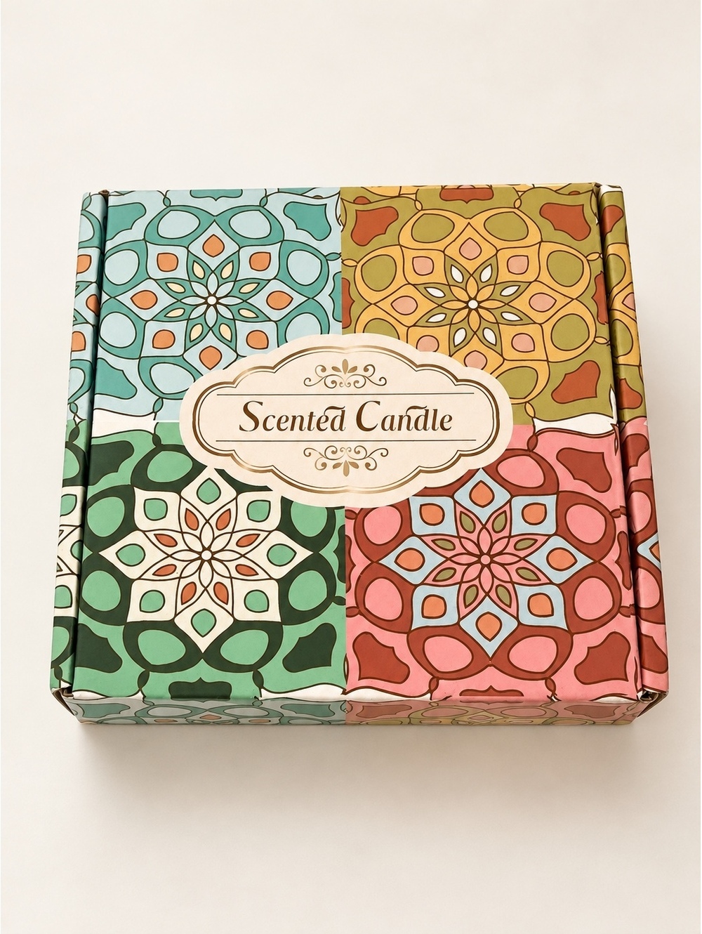 4-Piece Scented Candle Gift Set – Colorful Mandala Tins with Lids